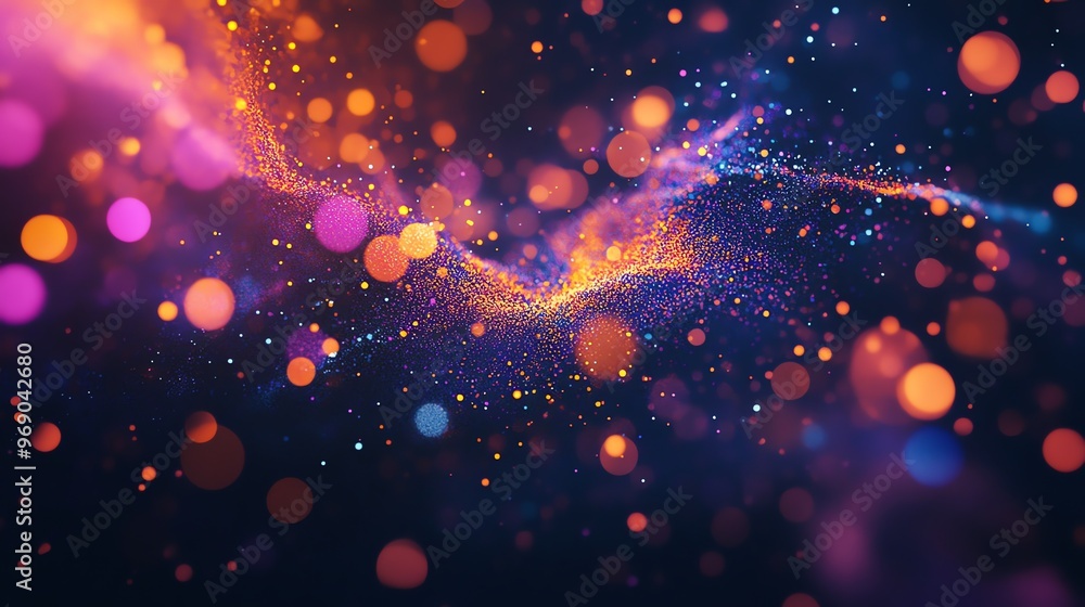 Poster abstract colorful bokeh background with glittering particles