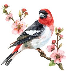 Grosbeak Floral Hand-drawn Watercolor Illustration