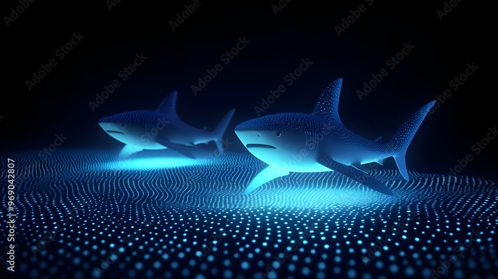 Aufkleber glowing sharks against dark with light pattern background image