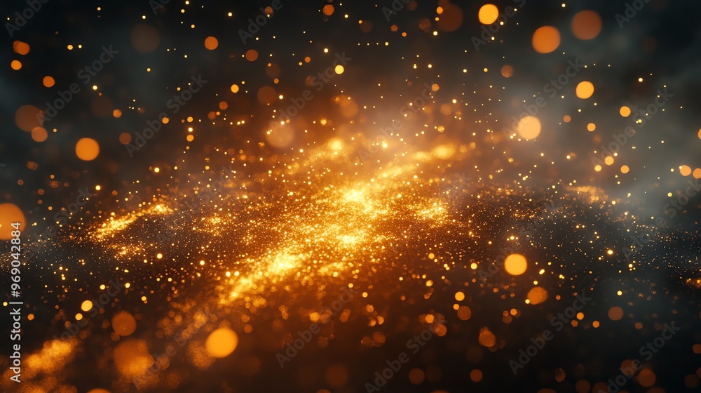 Poster abstract background with golden bokeh and sparkles
