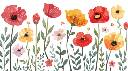 Vintage Grunge Flowers Vector Isolated on White Background