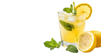 Fototapeta premium Fresh Lemonade with Mint and Lemon Slices in a Glass
