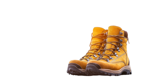 Yellow Hiking Boots on Patterned Background