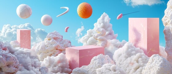 A dreamscape collage with floating objects, soft lighting, and surreal landscapes