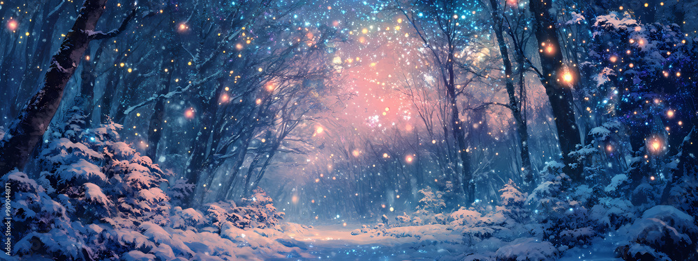 Canvas Prints Enchanted Winter Forest Under the Stars