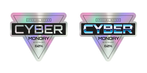 Cyber Monday Holographic Sale sticker design template. Vector illustration