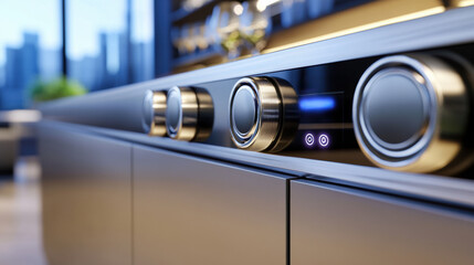 A close up of a kitchen counter with four buttons on it, AI