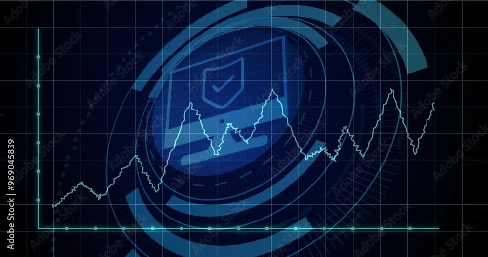 Poster animation of scope scanning and computer with shield over diagram