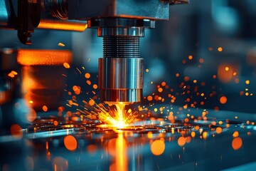 Industrial Machine Cutting Metal with Sparks Flying