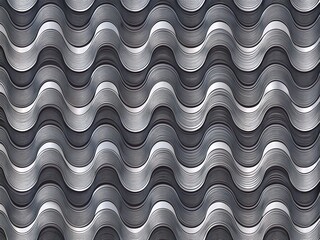Wavy lines of interlocking gun metal grey shapes with contrasting white and dark grey shading, forming a dynamic and textured fabric pattern.