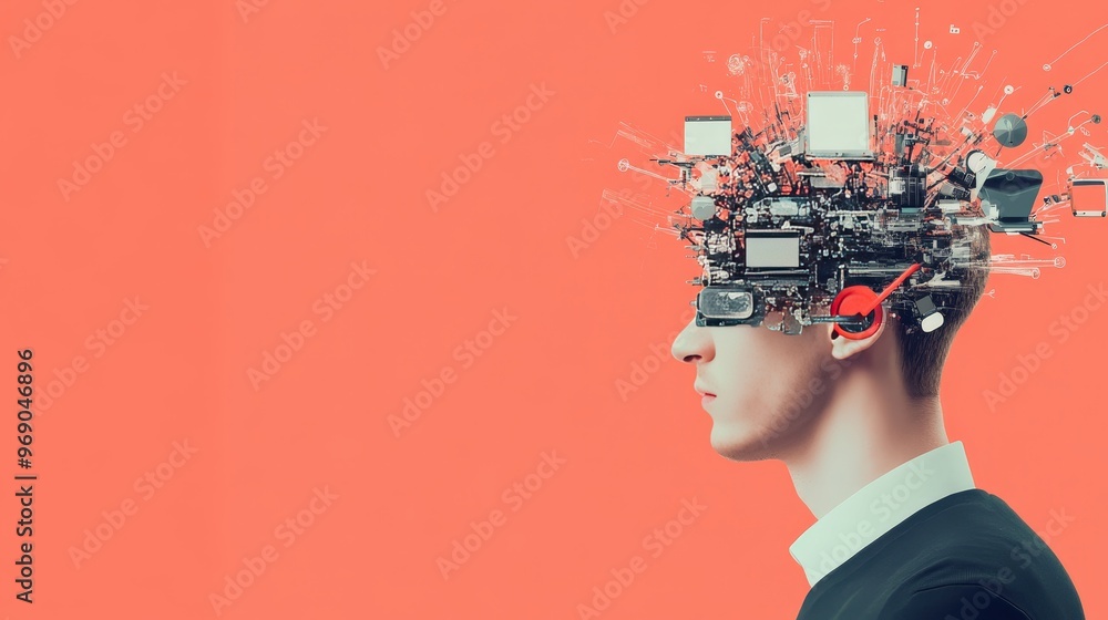 Poster exploring the fusion of human intelligence and advanced technology in a captivating visual