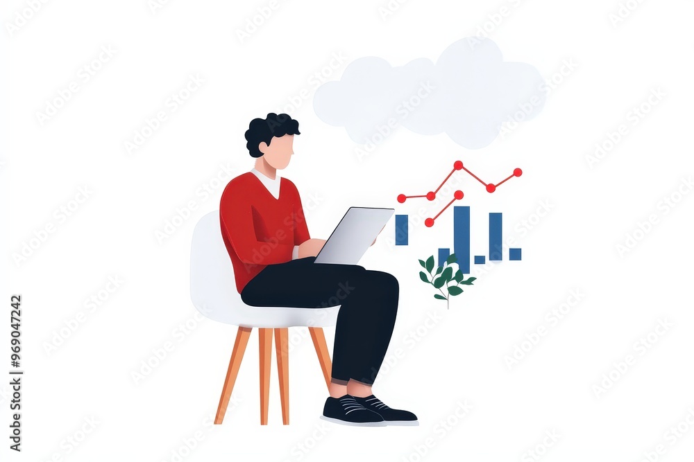 Poster engaging with data: a person interacts with cloud technology and analytics in modern workspaces