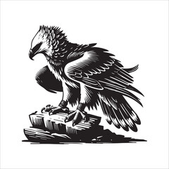 Naklejka premium Harpy Eagle Silhouette Design, Eagle Clipart Graphic, Eagle Bird vector illustration in black and white