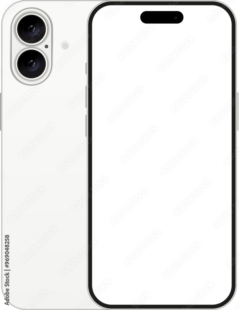 Aufkleber new phone in white color - vector mockup on transparent background. phone mockup in front and back s