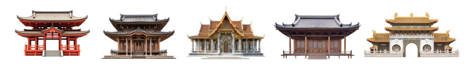Fototapeta premium Asian architecture building landmark png cut out element set