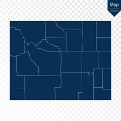 Transparent - High Detailed Blue Map of Wyoming. Vector eps10.	
