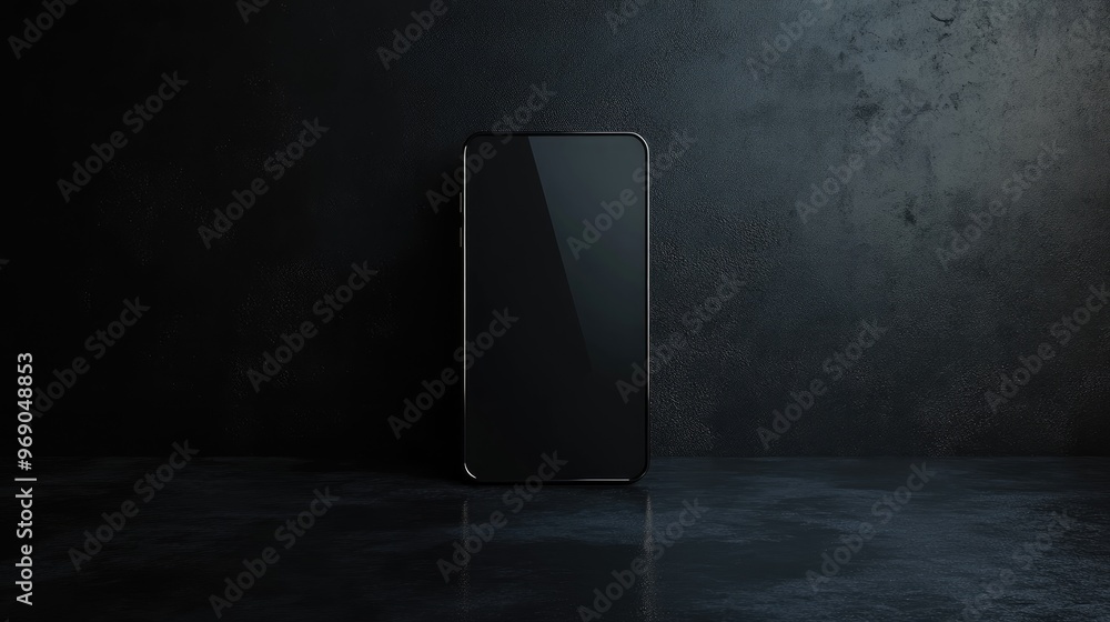 Poster realistic smartphone displayed against a black backdrop showcasing a minimalist concept 3d rendering