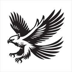 Obraz premium Harpy Eagle Silhouette Design, Eagle Clipart Graphic, Eagle Bird vector illustration in black and white