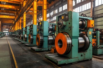 Fototapeta premium Industrial Factory with Large Metal Rolls