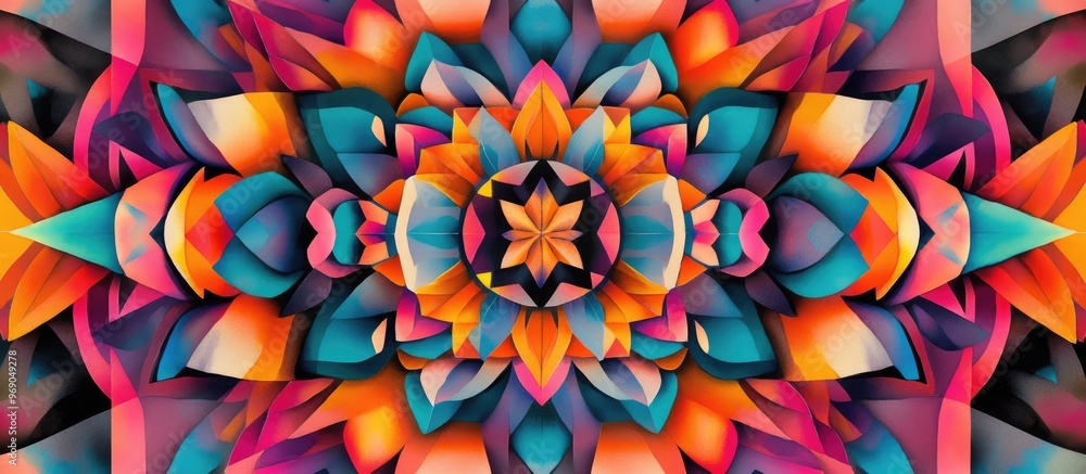 Poster colorful abstract geometric design featuring a watercolor digital art style and mandala elements cre