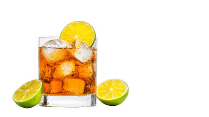 Cold Drink with Ice and Lime Slices in Glass