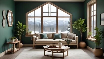 Photo modern style interior room 3d illustration Interior frame living room with colorful white sofa,led with blank frame