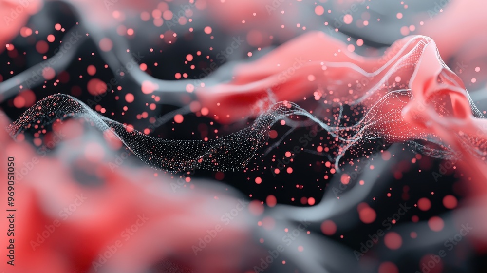 Poster captivating flow of colorful particles in a fluid abstract landscape of motion and depth