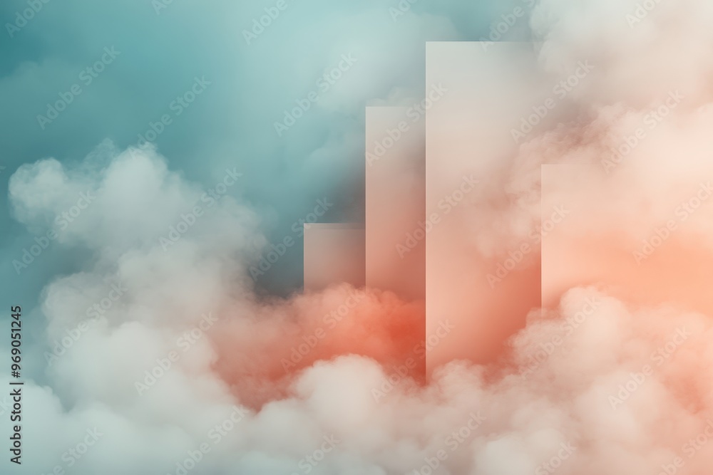 Poster exploring versatility of cloud platforms illustrated with abstract geometric shapes and colors