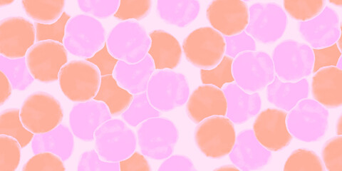 Abstract seamless pattern, background with pink, orange watercolor shapes and stains. Repeating vector design element for print
