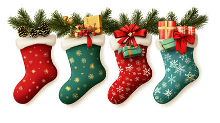 Christmas stockings with gifts.