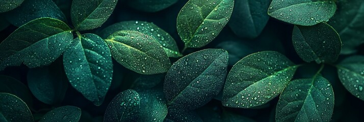 Fototapeta premium A close up of green leaves with water droplets on them