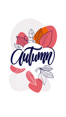 banner design of the word autumn on the background of autumn, with elements of colorful leaves, illustration for poster, banner, calendar or greeting card, greeting, autumn background