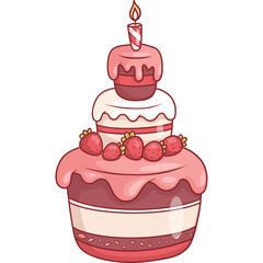 Holiday birthday Cake dessert with, strawberries and candle