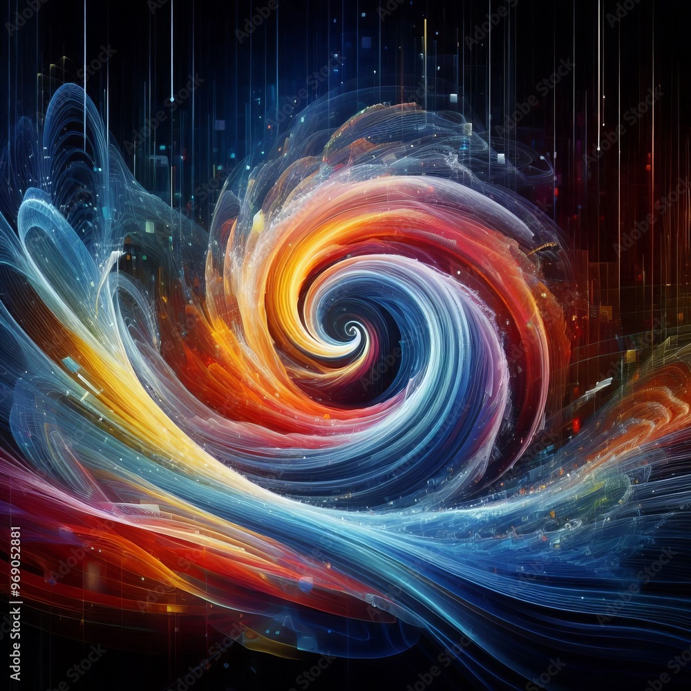 Poster a visually captivating abstract image showcasing a cosmic swirl of vibrant colors, blending seamless
