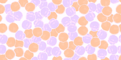 Abstract seamless pattern, background with lilac, orange watercolor shapes and stains. Repeating vector design element for print