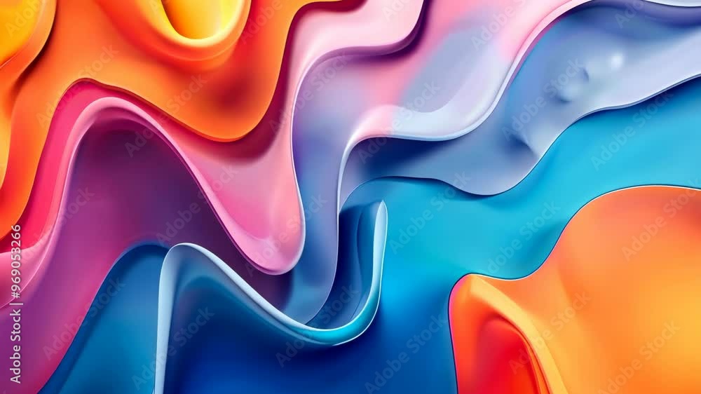 Poster colorful abstract wave patterns in motion featuring vibrant hues and fluid shapes on a smooth surfac