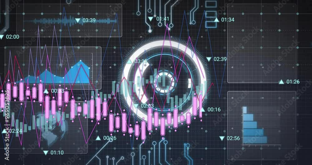 Poster animation of digital data processing over screens