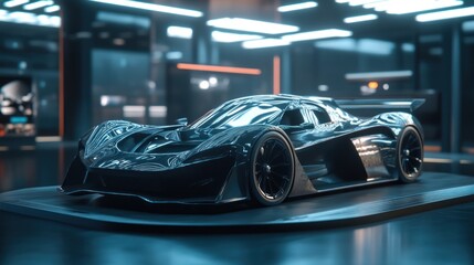Black Sports Car in a Showroom