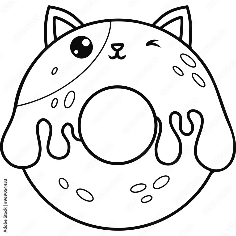 Wall mural cute outline donut cat character