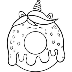 Cute outline donut unicorn character