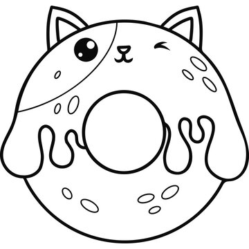 recommend clip art: Cute outline donut cat character