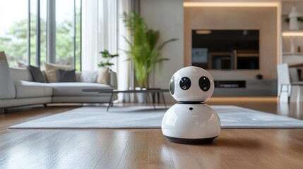 Futuristic AI-powered virtual assistant offering personalized services in smart homes