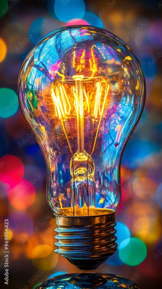 Poster Light bulb with colorful bokeh background