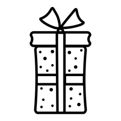 Coloring page of simple birthday gift box with a ribbon and polka dots. Christmas gift black and white vector illustration isolated on white background.
