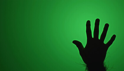 A creepy hand reaching up from the corner of a solid green background with plenty of copy space for 'Halloween Flash Sale' text