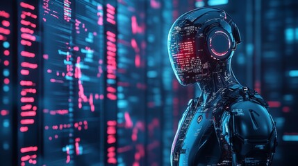 Futuristic AI-powered virtual personal finance advisors predicting market trends: AI systems offering personalized financial advice and stock market predictions.