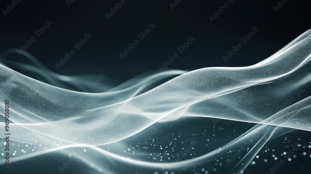 Poster ultra-wide background image with glowing transparent white lines and smooth waves, designed with a d