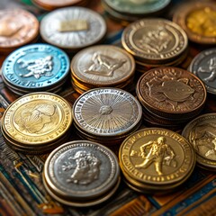 Double Exposure Stock Market Graph with Coins