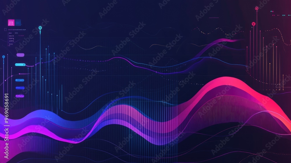 Poster vibrant graph displaying colorful data trends, highlighting business profits on a dark background, i
