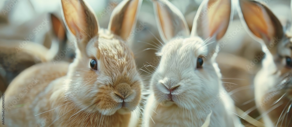 Aufkleber close up of white and brown rabbits. with copy space image. place for adding text or design